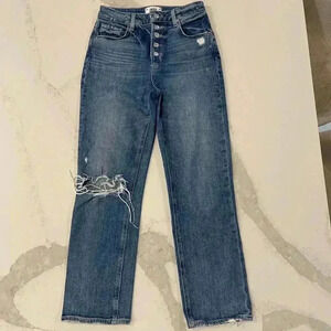 Paige Distressed Sarah Straight Ankle Exposed Button Fly Denim Jeans Women's 25